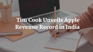 Tim Cook announcing Apple's revenue record in India