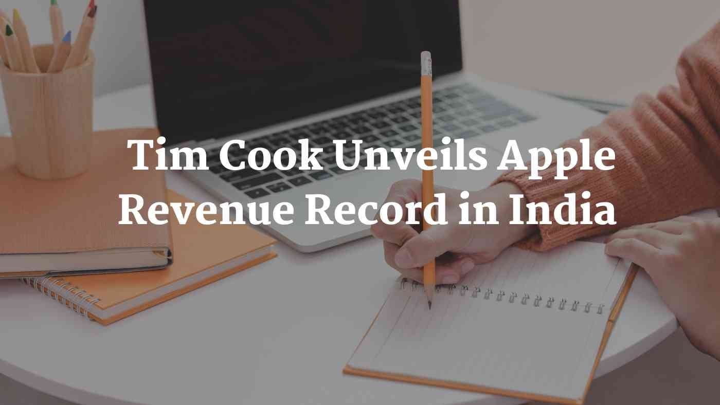 Tim Cook announcing Apple's revenue record in India